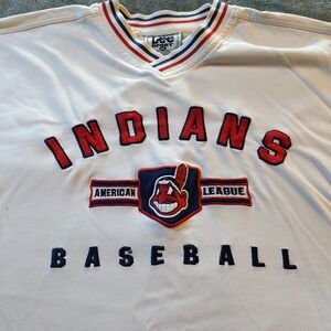 Vintage Lee Sport Cleveland Indians Baseball V-Neck Shirt XL White Chief Wahoo